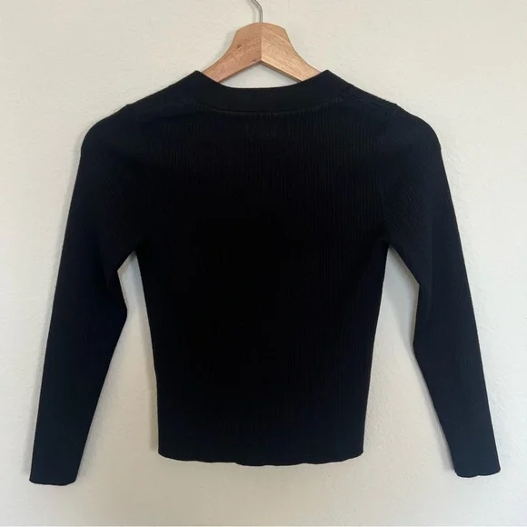 Maeve Black Thea Ribbed V-Neck Pullover Sweater Size XSP - Picture 4 of 6